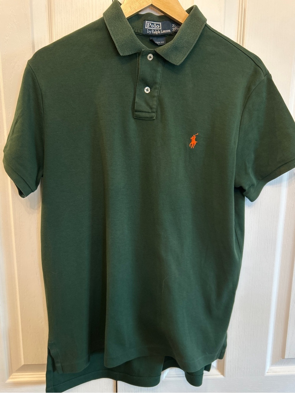 Vintage Polo Ralph Lauren Forest Green Polo Orange Pony 100% Cotton M
